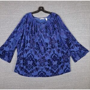 Isaac Mizrahi Womens Shirt 3X Dark Blue Velvet Floral Dark Feminine Whimsy Goth